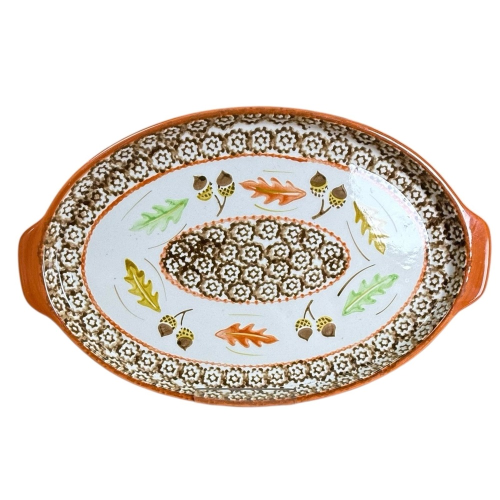 Temptations Old World Orange Acorn & Leaves Thanksgiving 13x9" Oval Serving Tray